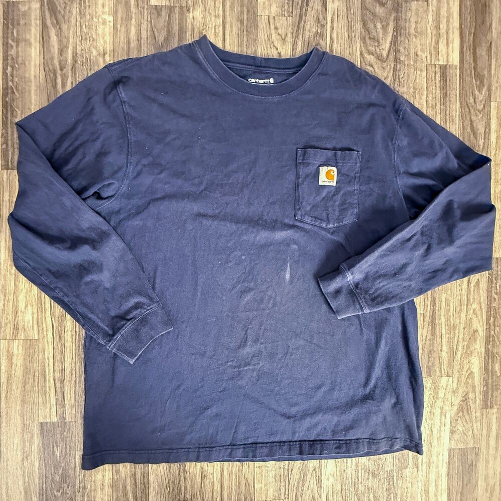 Carhartt Loose Fit Long Sleeve Pocket T Shirt XL Navy Blue Workwear Tee